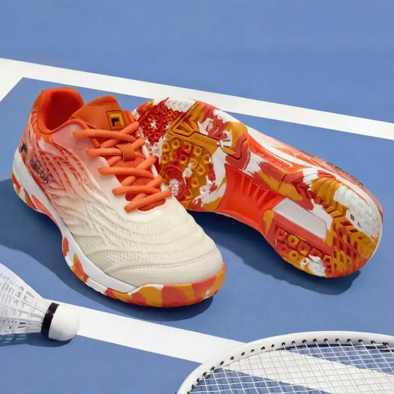 orange white breathable badminton shoes main 2