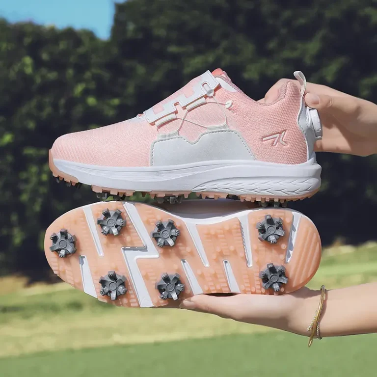 pink white golf shoes removable spikes main 1