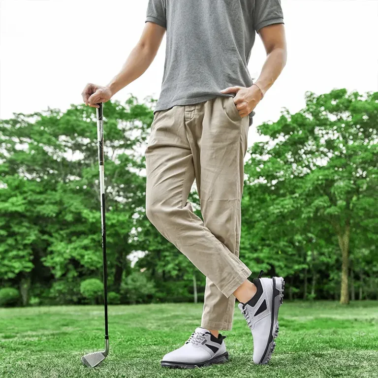 white grey golf shoes black spikes main 1