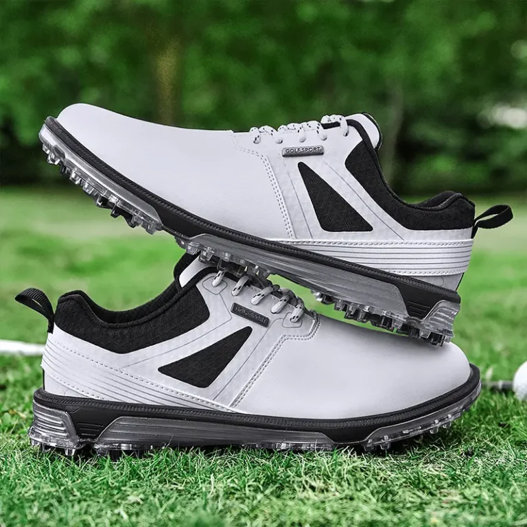 white grey golf shoes black spikes main 4