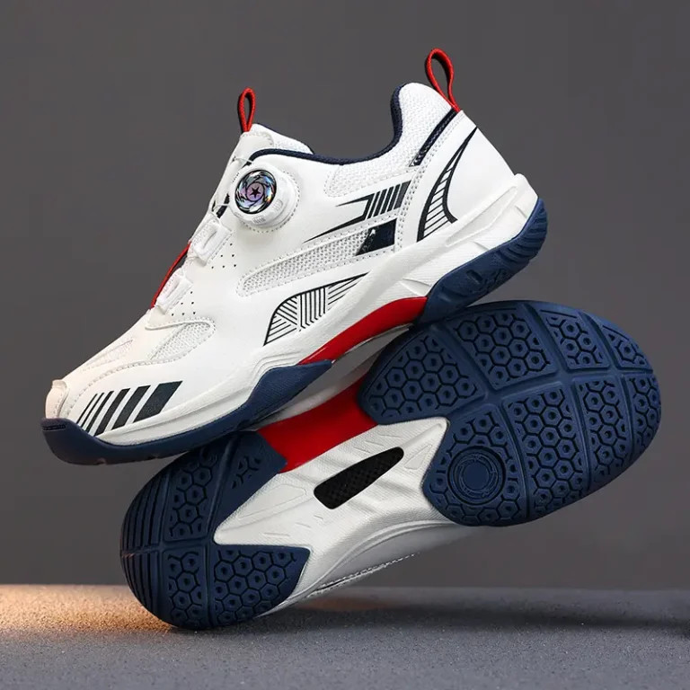 white rotary dial badminton shoes blue sole main 1
